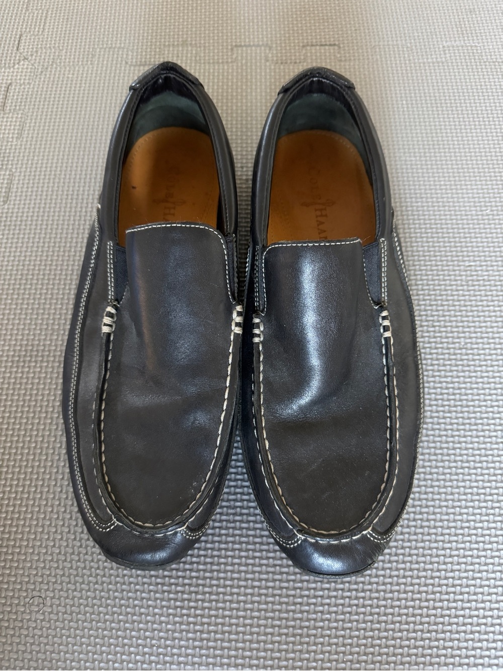 Cole Haan Black Leather Slip-On Loafers with Contrast Stitching
